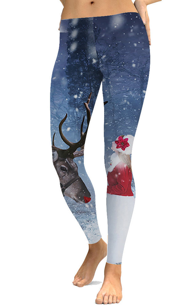 SZ60235 Womens Christmas Moose 3D Printed Leggings